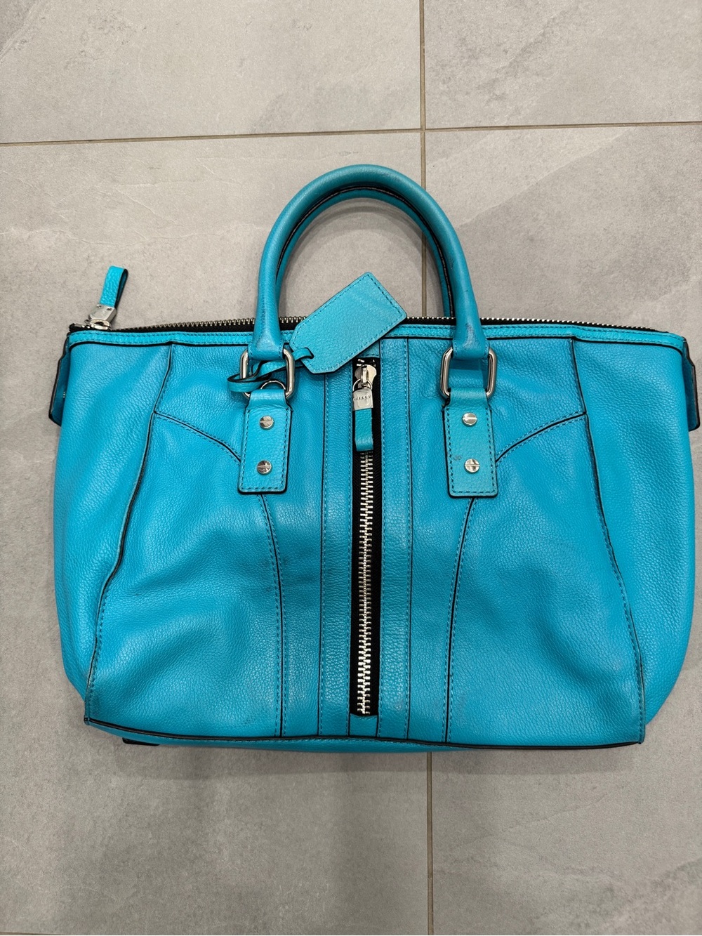 Molly Turquoise Leather Large Satchel Handbag